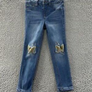 VIGOSS Jeans Girls Size 5 Blue Denim Glittered Butterfly Knee's Skinny Jeans